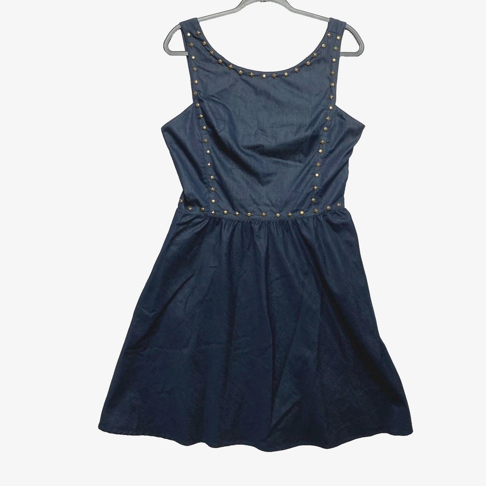 Betsey Johnson Dress Womens 12 Dark Navy Denim Studded Open Back Y2K - Picture 1 of 10
